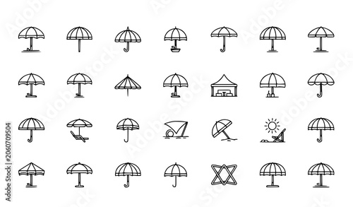 Cuadro en lienzo Patio Umbrella Linear Icon Pack with Garden Shade and Outdoor Shelter Symbols