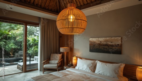interior luxury apartment comfortable suite lounge with decorative lighting furniture made from bamboo stems