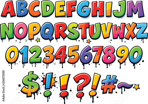 Картината върху платно funny comics font. Hand drawn colorful letters.