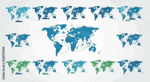 Obraz na plátně Collection of world maps in various shades.