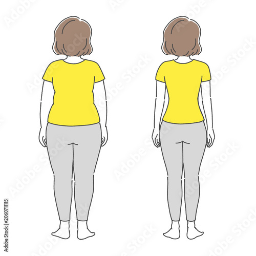 Woman Before and After Diet Back View Comparison Illustration