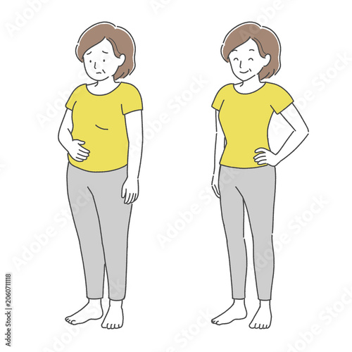 Woman Before and After Diet Front View Comparison Illustration