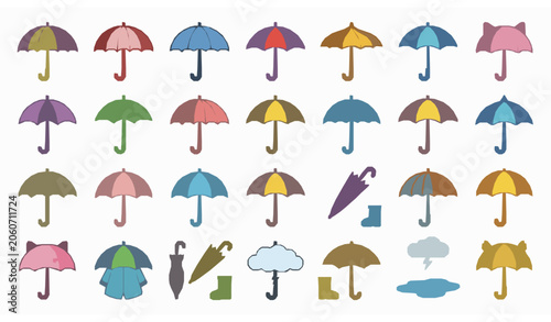 Photos Colorful Umbrella Vector Collection for Rainy Season Weather and Cartoon Design