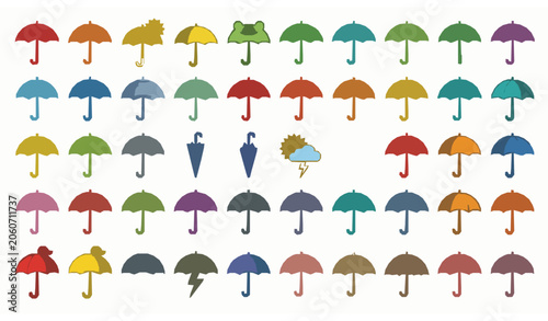 Canvastavla Cartoon Umbrella Vector Pack with Colorful Rainy Season Weather Symbols