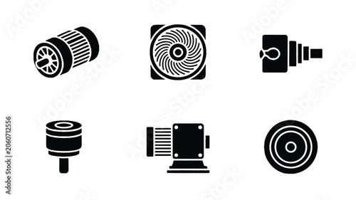 A set of industrial line art illustrations depicts mechanical components.