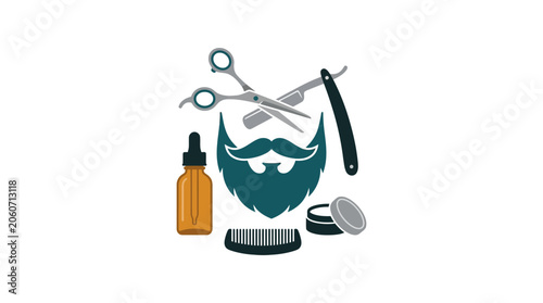 Barber Shop Tools and Beard Grooming Kit Vector Illustration