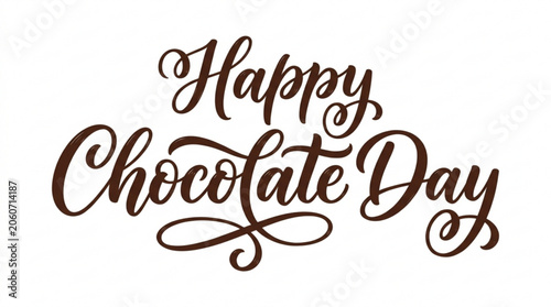 Happy Chocolate Day calligraphy text sweet celebration greeting for confectionary events isolated on white background