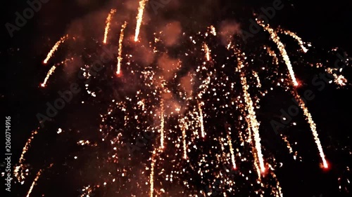 A vibrant fireworks display explodes in a kaleidoscope of colors against a dark night sky