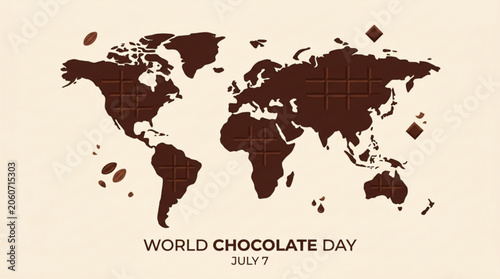 World map made of chocolate celebrating World Chocolate Day with a sweet global concept perfect for food marketing and holiday promotions
