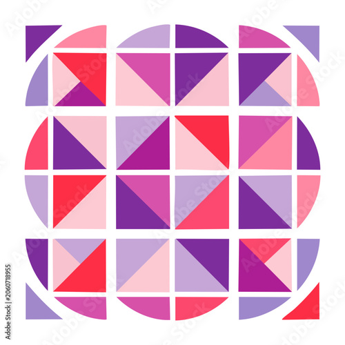 Abstract geometric pattern with purple, pink, and red squares