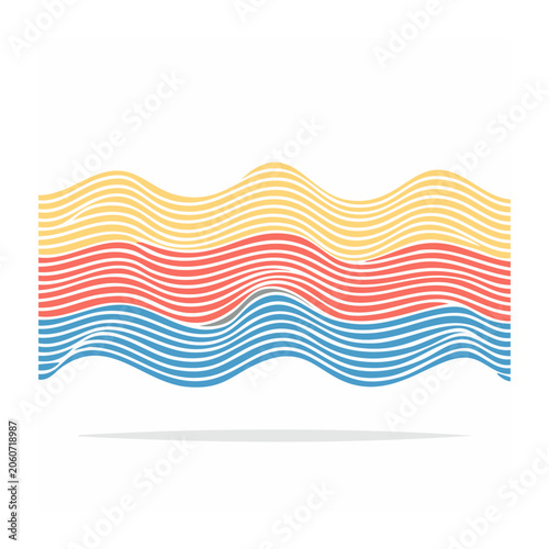 Abstract wavy lines in yellow, red, and blue