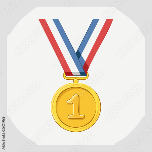 Gold Medal with Number 1 and Ribbon