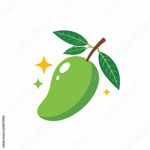 Green Mango with Leaves and Sparkles