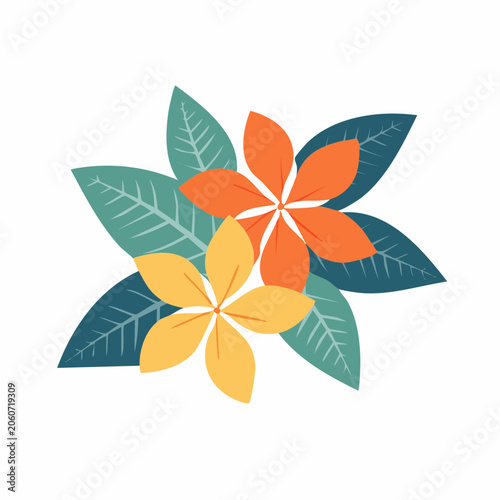 Stylized Tropical Flowers and Leaves Illustration
