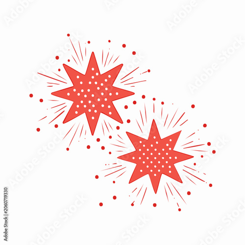 Two Red Starbursts with Dots and Rays
