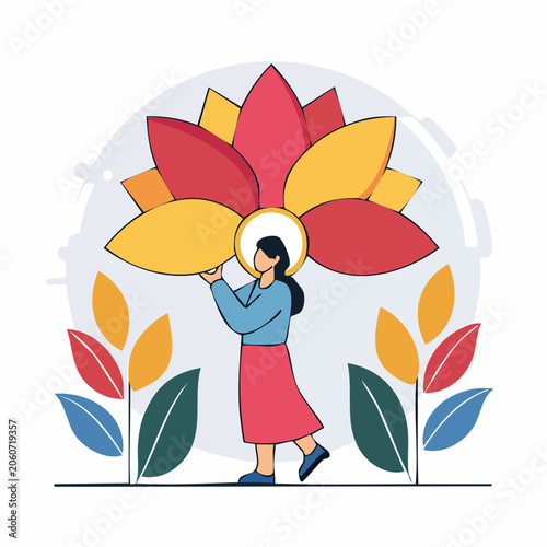 Woman Holding Large Colorful Flower