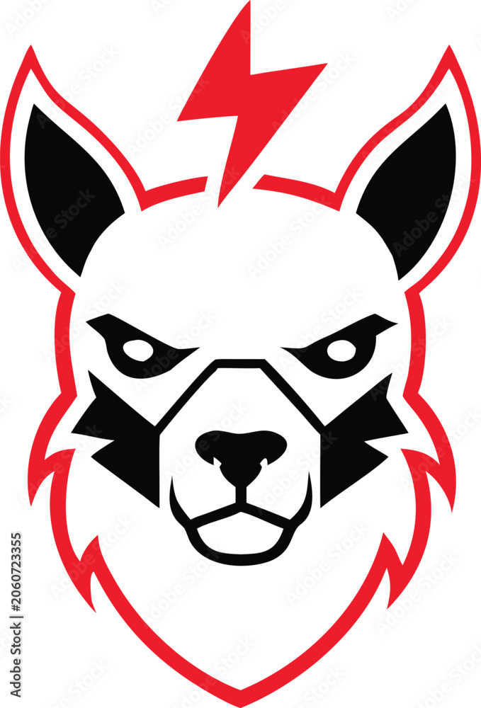 Obraz premium Furious llama head with red lightning bolt on forehead
