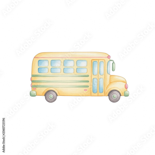 Watercolor yellow school bus isolated on black background