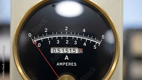 Close-up view of analog ammeter gauge face.