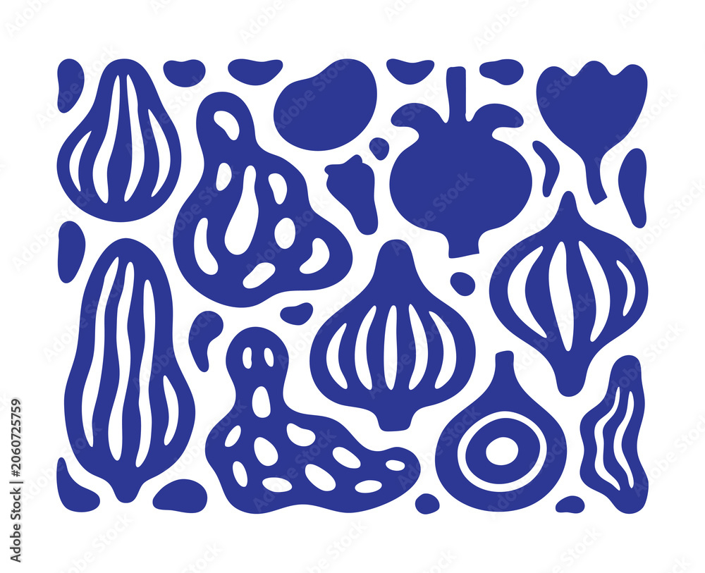 Fototapeta premium Organic Fruit and Vegetable Silhouette Collection – Botanical Food Vector Set