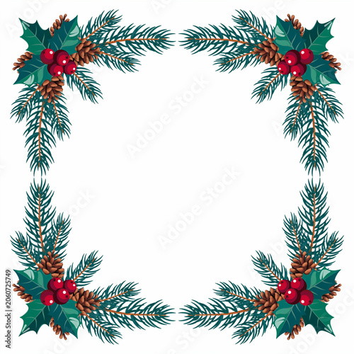 Christmas wreath corner with pine, holly, and berries
