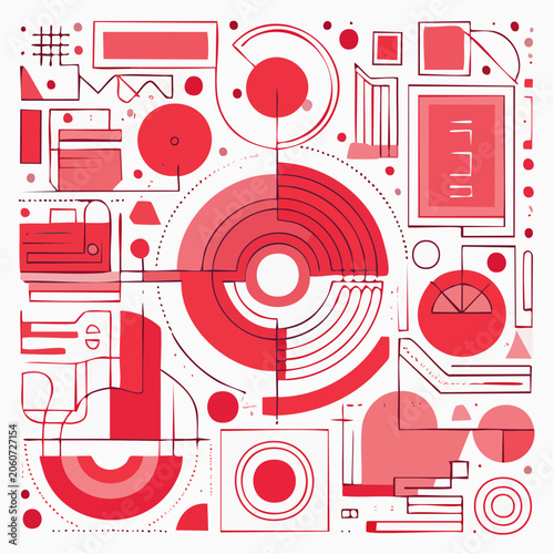 Abstract Geometric Composition in Red and White