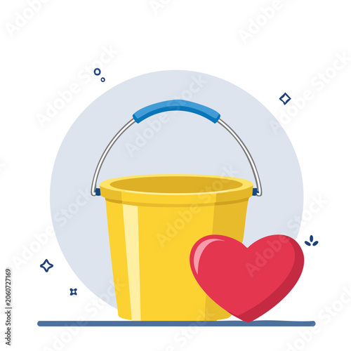 Yellow Bucket and Red Heart Flat Illustration