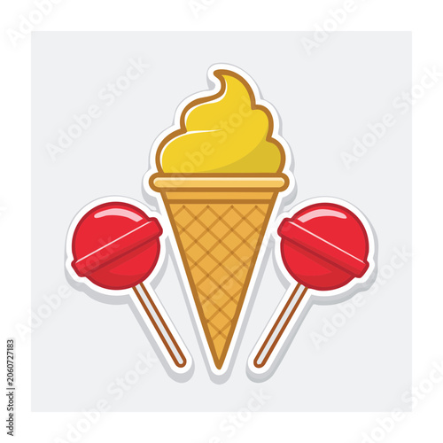Yellow soft serve ice cream cone with red lollipops