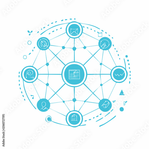 Abstract Network of Icons Representing Digital Communication and Data