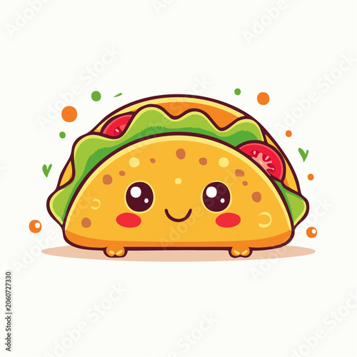 Cute Kawaii Taco Character with Smiling Face