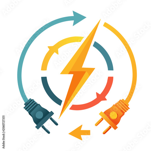 Electricity symbol with power plugs and circular arrows
