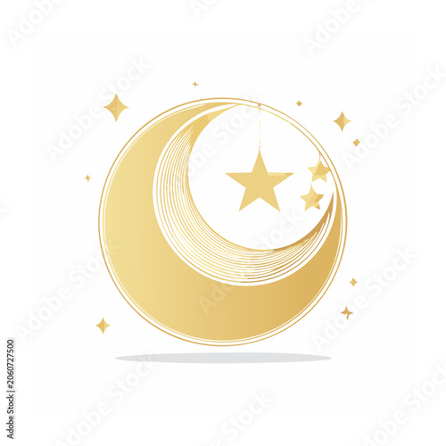 Golden crescent moon and star illustration
