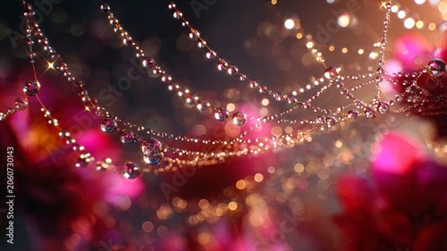 Luxury Golden Dawn Dew Drops on Geometric Web Square 8K Diamond Sparkle`