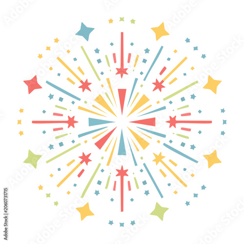 Colorful flat design firework burst with stars and sparks