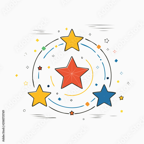 Colorful Stars in a Circle with Confetti
