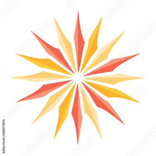Geometric starburst design with orange, yellow, and red elements