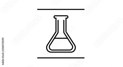 Laboratory flask with liquid, science experiment icon, research and development symbol