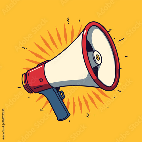 Megaphone announcement communication pop art cartoon design concept
