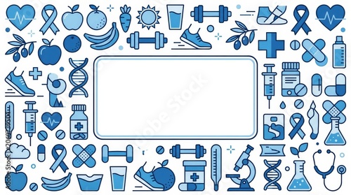 Health and Wellness Icons Frame with Blank Copy Space