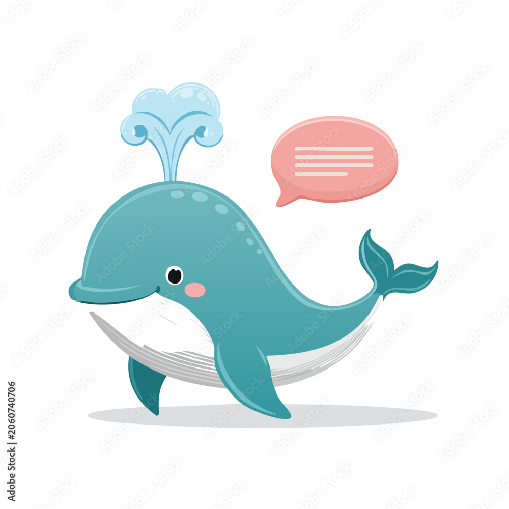 Obraz premium Cute cartoon whale with water spout and speech bubble