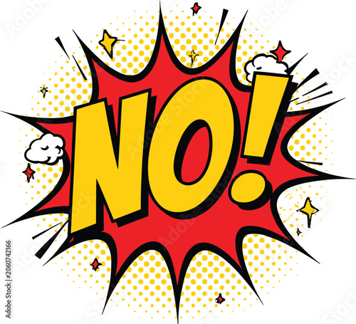 Comic NO text explosion pop art refusal impact design concept
