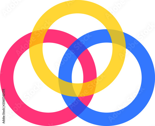 Tableau sur toile Three pink blue and yellow rings form a clean modern and minimalist abstract brand illustration