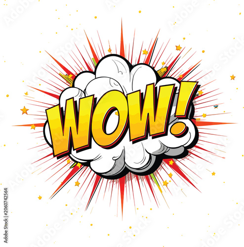 Comic WOW text cloud burst pop art excitement design concept