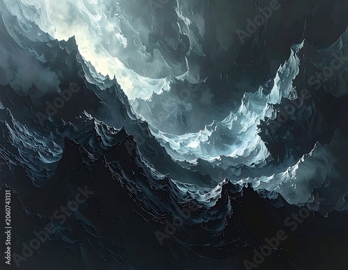 A dark, ominous landscape with swirling stormy clouds