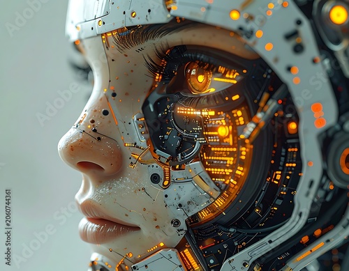 A futuristic humanoid robot with circuit board details