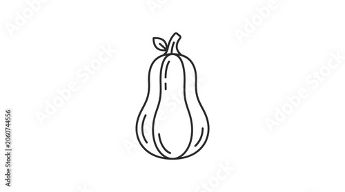 A simple black and white line art illustration of a butternut squash.
