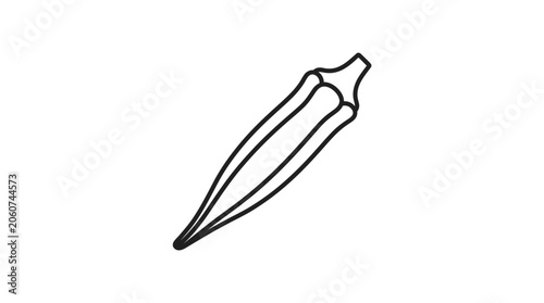 A simple black and white line art illustration of a single okra pod.