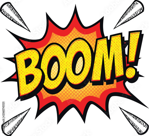 Comic explosion BOOM text pop art dynamic impact design concept