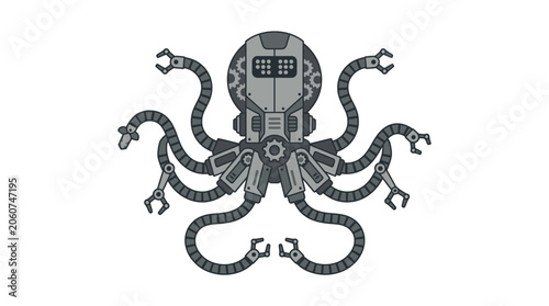 Foto Mechanical octopus robot with multiple articulating arm appendages