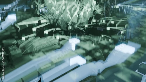 Futuristic server room with glowing lights and digital data flow in dark cyberpunk style
